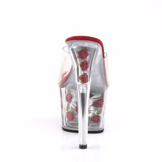 Product image of Pleaser Adore-701Fl Clear/Red Flowers, 7 inch (17.8 cm) Heel, 2 3/4 inch (7 cm) Platform Slide Mule Shoes