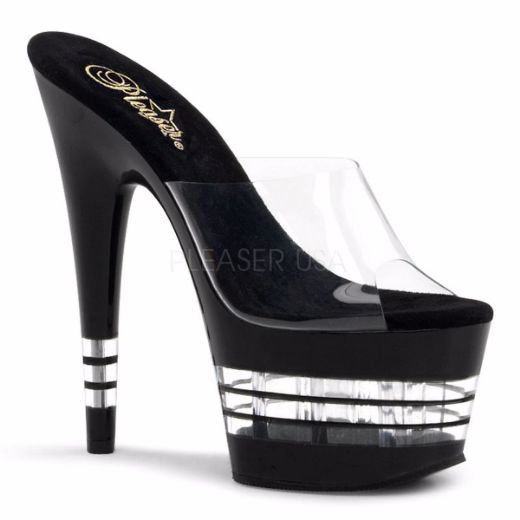 Product image of Pleaser Adore-701Ln Clear/Black, 7 inch (17.8 cm) Heel, 2 3/4 inch (7 cm) Platform Slide Mule Shoes