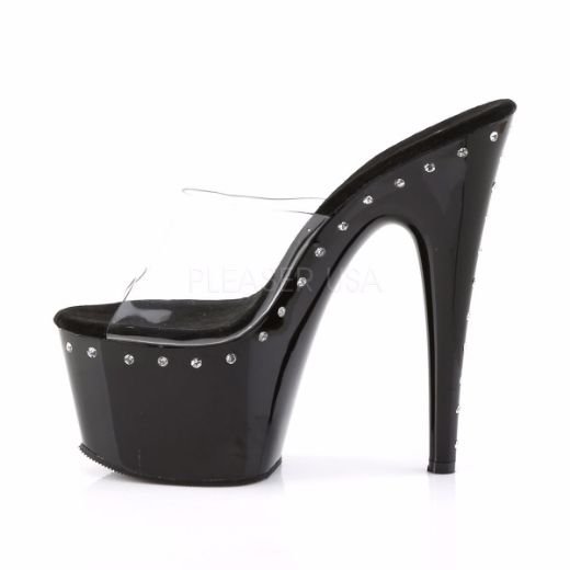 Product image of Pleaser Adore-701Ls Clear/Black, 7 inch (17.8 cm) Heel, 2 3/4 inch (7 cm) Platform Slide Mule Shoes