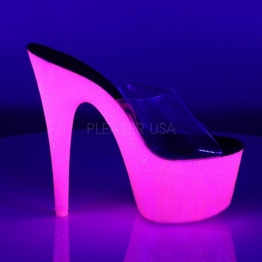 Product image of Pleaser Adore-701Uvg Clear/Neon Hot Pink Glitter, 7 inch (17.8 cm) Heel, 2 3/4 inch (7 cm) Platform Slide Mule Shoes