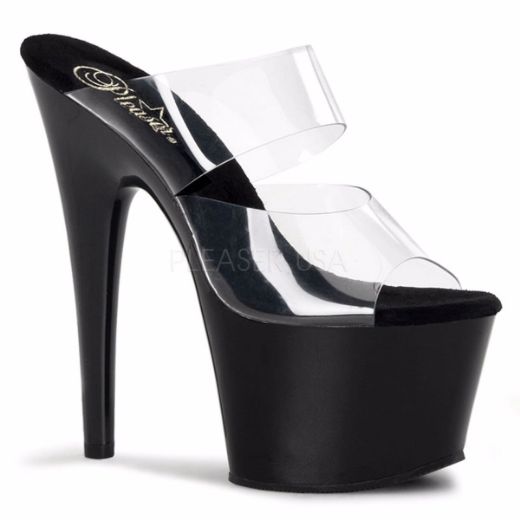 Product image of Pleaser Adore-702 Clear/Black, 7 inch (17.8 cm) Heel, 2 3/4 inch (7 cm) Platform Slide Mule Shoes