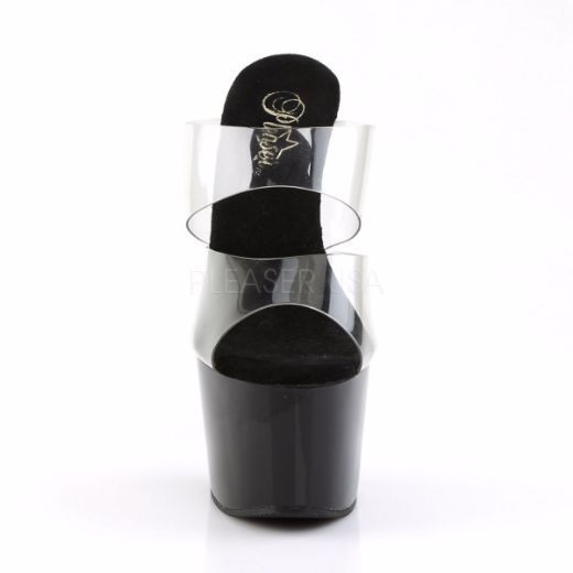 Product image of Pleaser Adore-702 Clear/Black, 7 inch (17.8 cm) Heel, 2 3/4 inch (7 cm) Platform Slide Mule Shoes