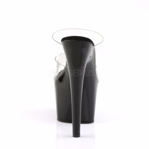 Product image of Pleaser Adore-702 Clear/Black, 7 inch (17.8 cm) Heel, 2 3/4 inch (7 cm) Platform Slide Mule Shoes