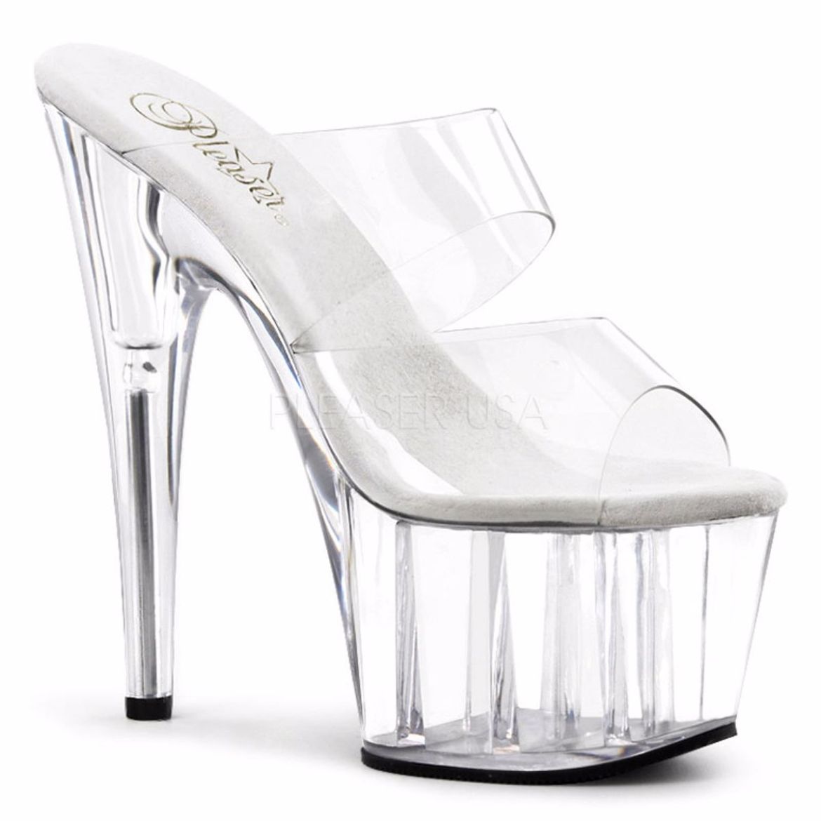 Product image of Pleaser Adore-702 Clear/Clear, 7 inch (17.8 cm) Heel, 2 3/4 inch (7 cm) Platform Slide Mule Shoes
