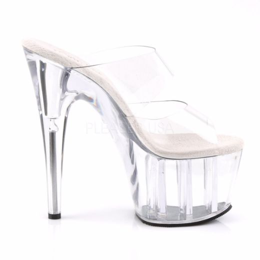 Product image of Pleaser Adore-702 Clear/Clear, 7 inch (17.8 cm) Heel, 2 3/4 inch (7 cm) Platform Slide Mule Shoes