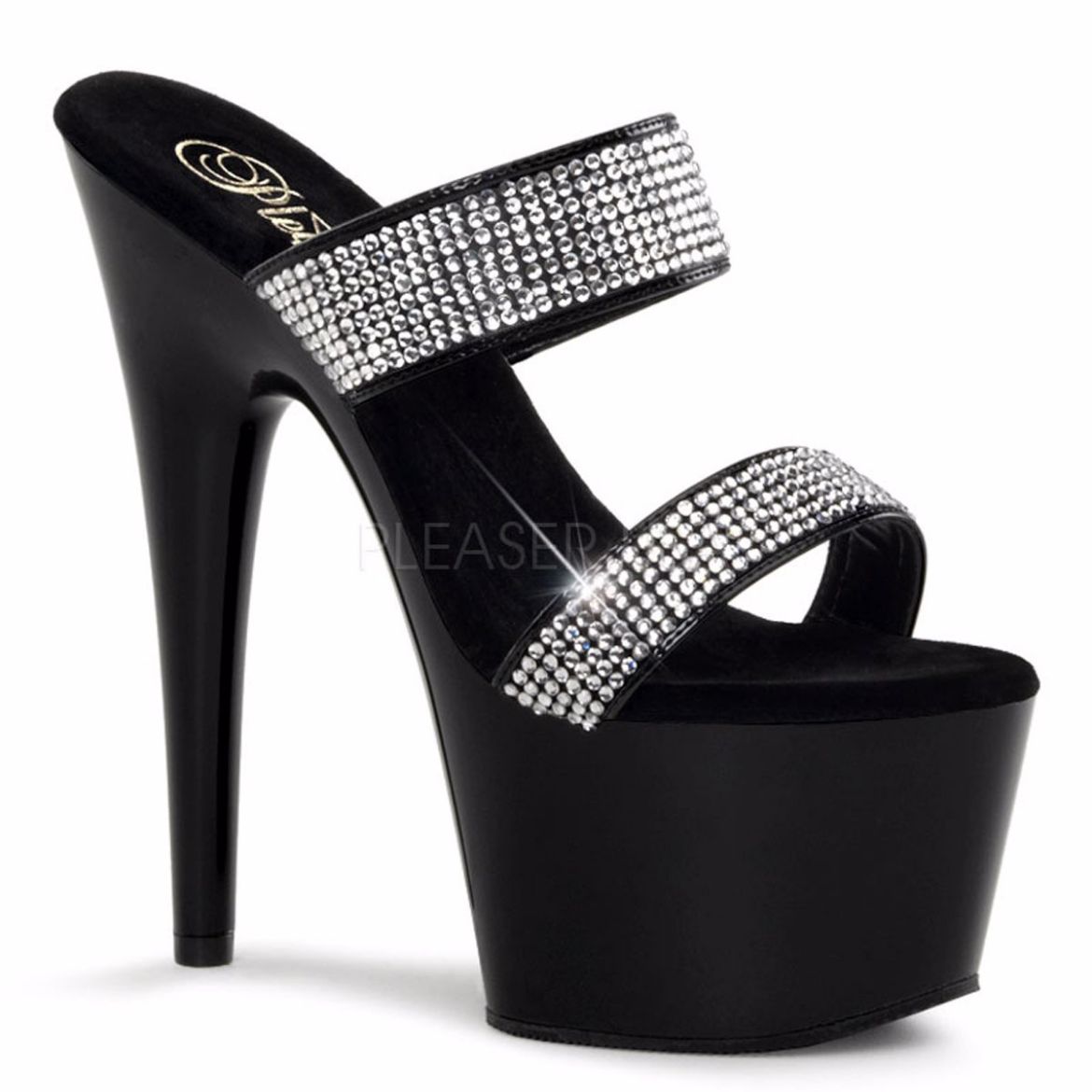 Product image of Pleaser Adore-702-2 Black/Black, 7 inch (17.8 cm) Heel, 2 3/4 inch (7 cm) Platform Slide Mule Shoes