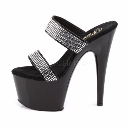 Product image of Pleaser Adore-702-2 Black/Black, 7 inch (17.8 cm) Heel, 2 3/4 inch (7 cm) Platform Slide Mule Shoes