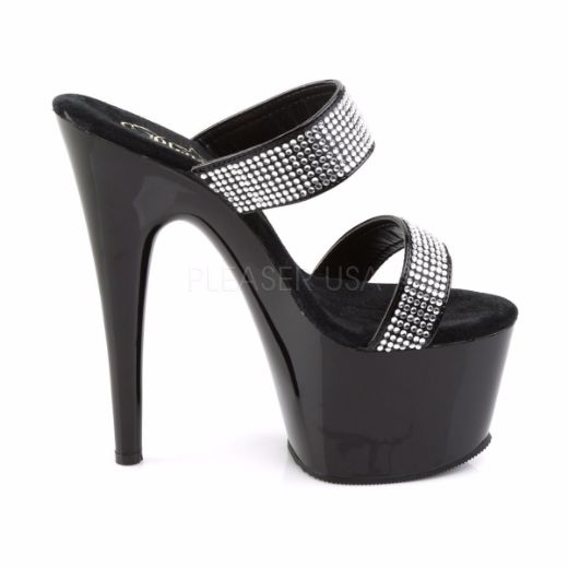 Product image of Pleaser Adore-702-2 Black/Black, 7 inch (17.8 cm) Heel, 2 3/4 inch (7 cm) Platform Slide Mule Shoes