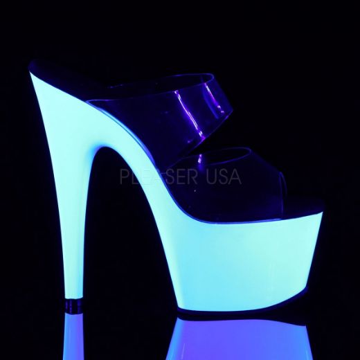 Product image of Pleaser Adore-702Uv Clear/Neon White, 7 inch (17.8 cm) Heel, 2 3/4 inch (7 cm) Platform Slide Mule Shoes