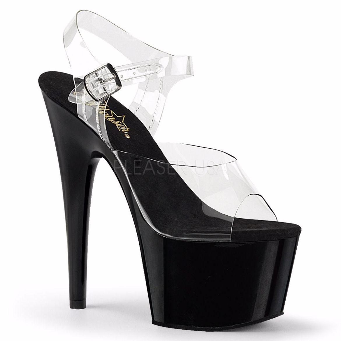 Product image of Pleaser Adore-708 Clear/Black, 7 inch (17.8 cm) Heel, 2 3/4 inch (7 cm) Platform Sandal Shoes