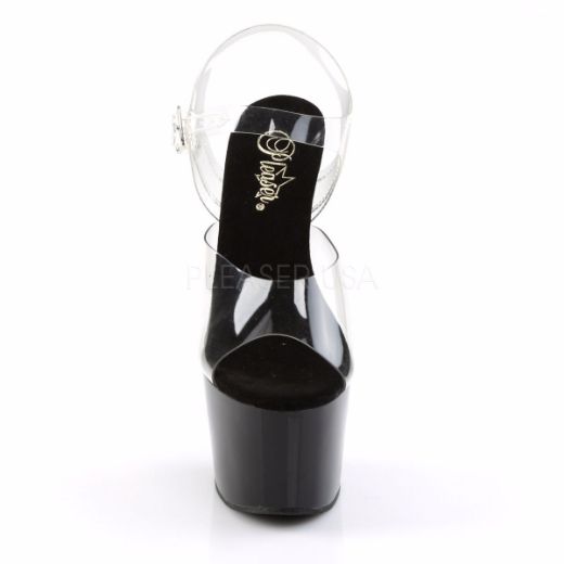 Product image of Pleaser Adore-708 Clear/Black, 7 inch (17.8 cm) Heel, 2 3/4 inch (7 cm) Platform Sandal Shoes