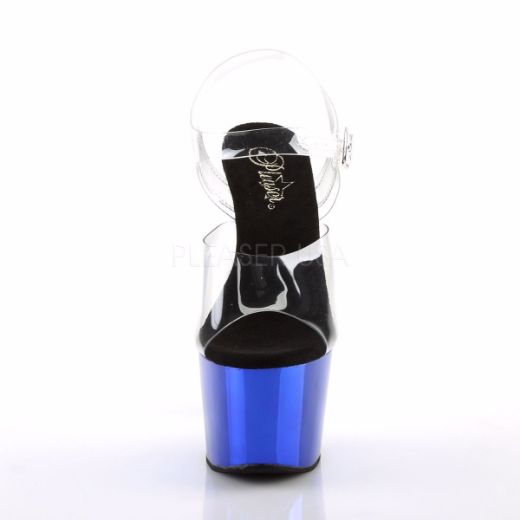 Product image of Pleaser Adore-708 Clear/Blue Chrome, 7 inch (17.8 cm) Heel, 2 3/4 inch (7 cm) Platform Sandal Shoes