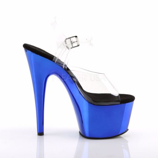 Product image of Pleaser Adore-708 Clear/Blue Chrome, 7 inch (17.8 cm) Heel, 2 3/4 inch (7 cm) Platform Sandal Shoes