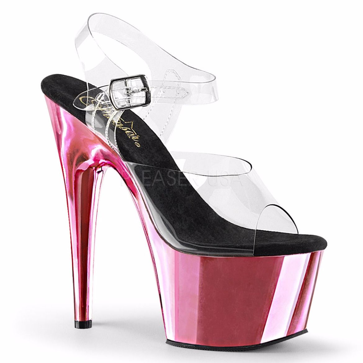 Product image of Pleaser Adore-708 Clear/Baby Pink Chrome, 7 inch (17.8 cm) Heel, 2 3/4 inch (7 cm) Platform Sandal Shoes