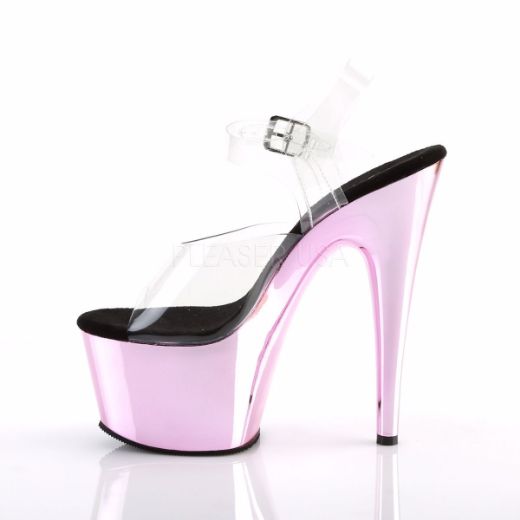 Product image of Pleaser Adore-708 Clear/Baby Pink Chrome, 7 inch (17.8 cm) Heel, 2 3/4 inch (7 cm) Platform Sandal Shoes