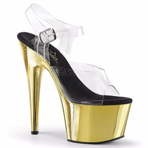 Product image of Pleaser Adore-708 Clear/Gold Chrome, 7 inch (17.8 cm) Heel, 2 3/4 inch (7 cm) Platform Sandal Shoes