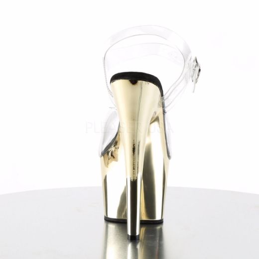 Product image of Pleaser Adore-708 Clear/Gold Chrome, 7 inch (17.8 cm) Heel, 2 3/4 inch (7 cm) Platform Sandal Shoes