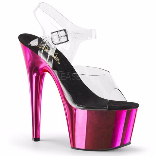 Product image of Pleaser Adore-708 Clear/Hot Pink Chrome, 7 inch (17.8 cm) Heel, 2 3/4 inch (7 cm) Platform Sandal Shoes