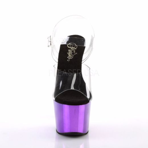 Product image of Pleaser Adore-708 Clear/Purple  Chrome, 7 inch (17.8 cm) Heel, 2 3/4 inch (7 cm) Platform Sandal Shoes