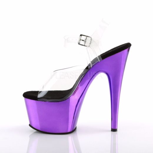 Product image of Pleaser Adore-708 Clear/Purple  Chrome, 7 inch (17.8 cm) Heel, 2 3/4 inch (7 cm) Platform Sandal Shoes