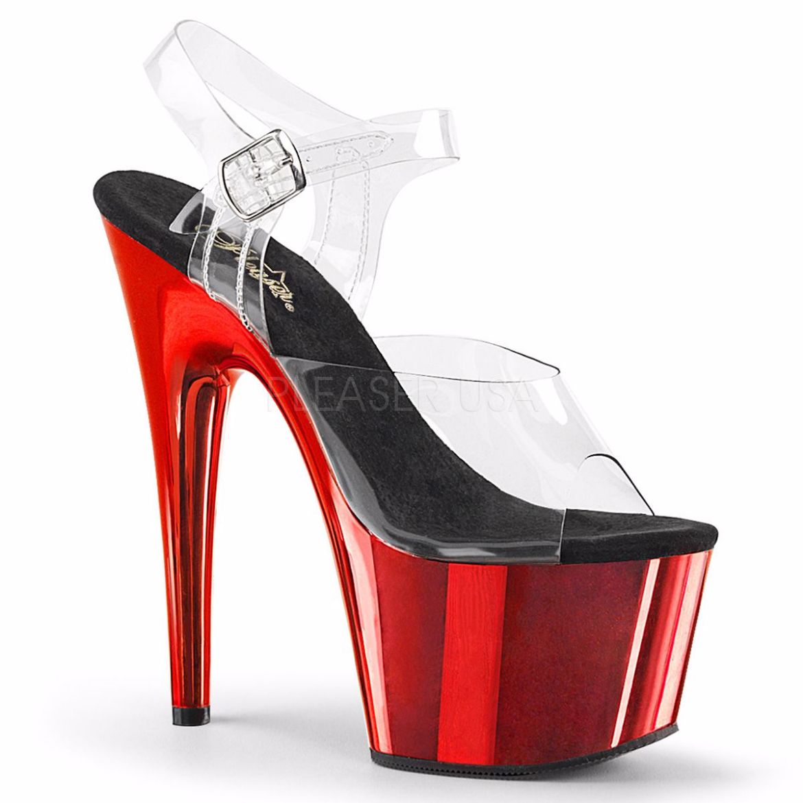 Product image of Pleaser Adore-708 Clear/Red Chrome, 7 inch (17.8 cm) Heel, 2 3/4 inch (7 cm) Platform Sandal Shoes