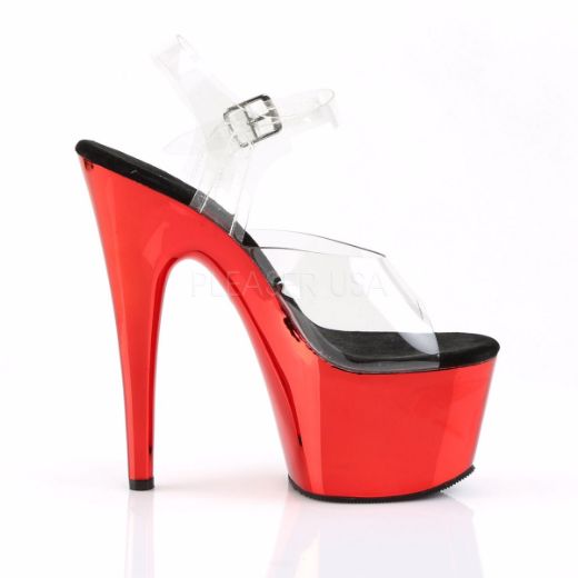 Product image of Pleaser Adore-708 Clear/Red Chrome, 7 inch (17.8 cm) Heel, 2 3/4 inch (7 cm) Platform Sandal Shoes