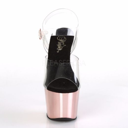 Product image of Pleaser Adore-708 Clear/Rose Gold Chrome, 7 inch (17.8 cm) Heel, 2 3/4 inch (7 cm) Platform Sandal Shoes