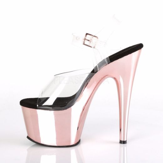 Product image of Pleaser Adore-708 Clear/Rose Gold Chrome, 7 inch (17.8 cm) Heel, 2 3/4 inch (7 cm) Platform Sandal Shoes