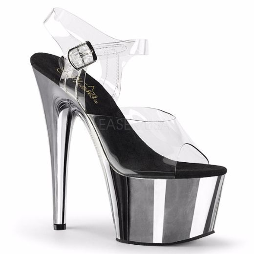 Product image of Pleaser Adore-708 Clear/Silver Chrome, 7 inch (17.8 cm) Heel, 2 3/4 inch (7 cm) Platform Sandal Shoes