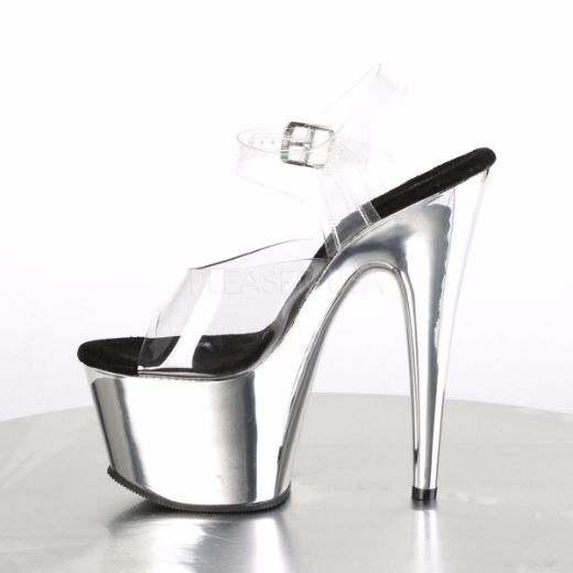 Product image of Pleaser Adore-708 Clear/Silver Chrome, 7 inch (17.8 cm) Heel, 2 3/4 inch (7 cm) Platform Sandal Shoes