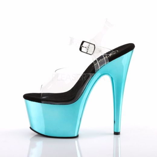 Product image of Pleaser Adore-708 Clear/Turquoise  Chrome, 7 inch (17.8 cm) Heel, 2 3/4 inch (7 cm) Platform Sandal Shoes