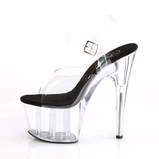Product image of Pleaser Adore-708 Clear-Black/Clear, 7 inch (17.8 cm) Heel, 2 3/4 inch (7 cm) Platform Sandal Shoes