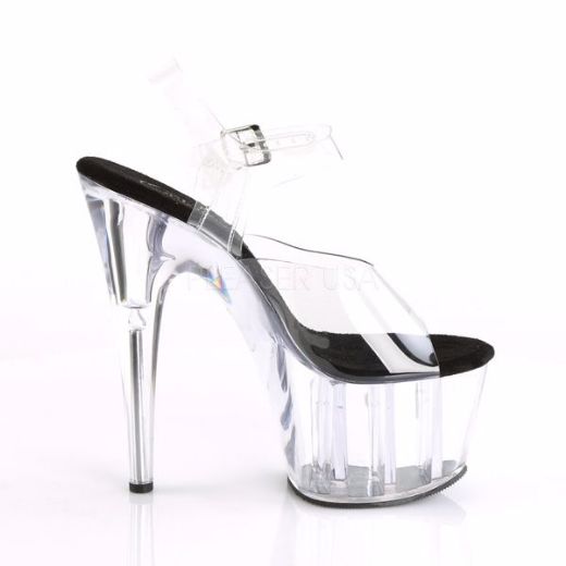 Product image of Pleaser Adore-708 Clear-Black/Clear, 7 inch (17.8 cm) Heel, 2 3/4 inch (7 cm) Platform Sandal Shoes