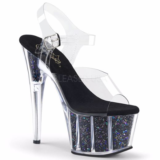Product image of Pleaser Adore-708Cg Clear/Black Confetti Glitter, 7 inch (17.8 cm) Heel, 2 3/4 inch (7 cm) Platform Sandal Shoes