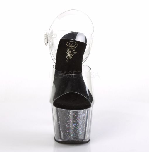 Product image of Pleaser Adore-708Cg Clear/Black Confetti Glitter, 7 inch (17.8 cm) Heel, 2 3/4 inch (7 cm) Platform Sandal Shoes