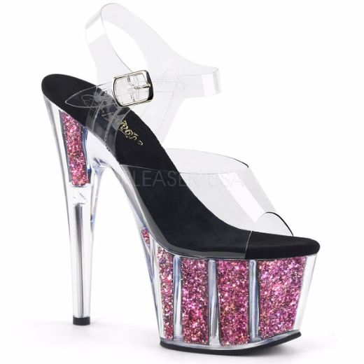 Product image of Pleaser Adore-708Cg Clear/Pink Confetti Glitter, 7 inch (17.8 cm) Heel, 2 3/4 inch (7 cm) Platform Sandal Shoes
