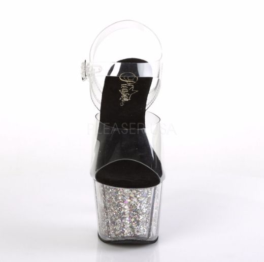 Product image of Pleaser Adore-708Cg Clear/Silver Confetti Glitter, 7 inch (17.8 cm) Heel, 2 3/4 inch (7 cm) Platform Sandal Shoes