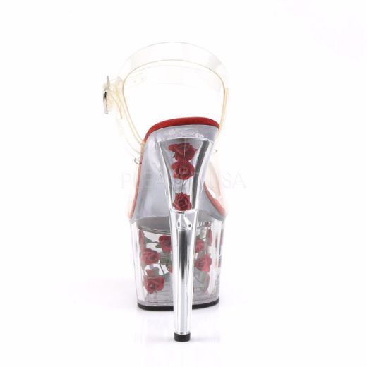 Product image of Pleaser Adore-708Fl Clear/Red Flowers, 7 inch (17.8 cm) Heel, 2 3/4 inch (7 cm) Platform Sandal Shoes