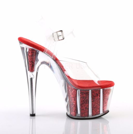 Product image of Pleaser Adore-708G Clear/Red Glitter Inserts, 7 inch (17.8 cm) Heel, 2 3/4 inch (7 cm) Platform Sandal Shoes