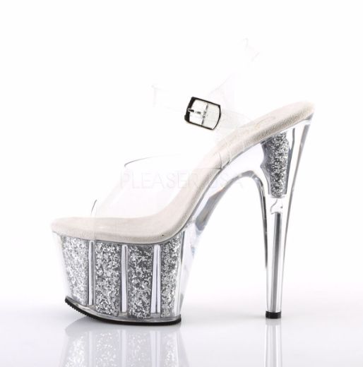 Product image of Pleaser Adore-708G Clear/Silver Glitter Inserts, 7 inch (17.8 cm) Heel, 2 3/4 inch (7 cm) Platform Sandal Shoes