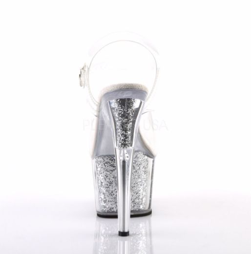 Product image of Pleaser Adore-708G Clear/Silver Glitter Inserts, 7 inch (17.8 cm) Heel, 2 3/4 inch (7 cm) Platform Sandal Shoes