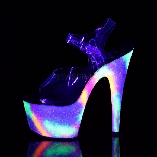 Product image of Pleaser Adore-708Gxy Clear/Neon Galaxy Glitter, 7 inch (17.8 cm) Heel, 2 3/4 inch (7 cm) Platform Sandal Shoes