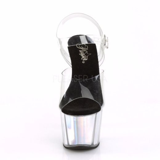 Product image of Pleaser Adore-708Hgi Clear/Silver Hologram Inserts, 7 inch (17.8 cm) Heel, 2 3/4 inch (7 cm) Platform Sandal Shoes