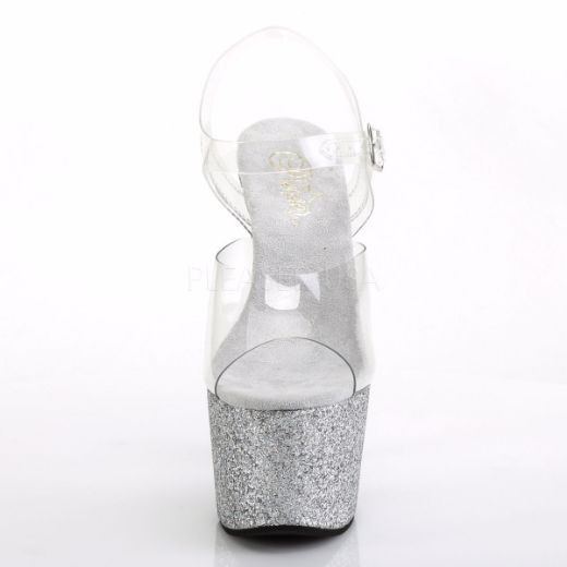 Product image of Pleaser Adore-708Hmg Clear/Silver Multi Glitter, 7 inch (17.8 cm) Heel, 2 3/4 inch (7 cm) Platform Sandal Shoes