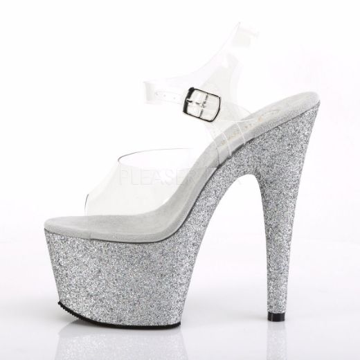 Product image of Pleaser Adore-708Hmg Clear/Silver Multi Glitter, 7 inch (17.8 cm) Heel, 2 3/4 inch (7 cm) Platform Sandal Shoes