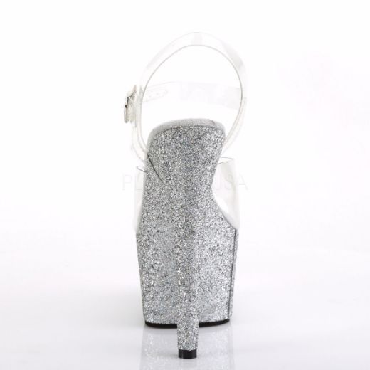 Product image of Pleaser Adore-708Hmg Clear/Silver Multi Glitter, 7 inch (17.8 cm) Heel, 2 3/4 inch (7 cm) Platform Sandal Shoes
