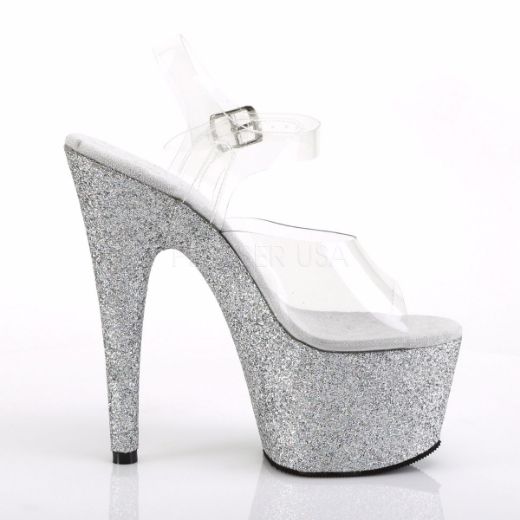 Product image of Pleaser Adore-708Hmg Clear/Silver Multi Glitter, 7 inch (17.8 cm) Heel, 2 3/4 inch (7 cm) Platform Sandal Shoes