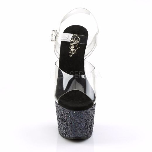 Product image of Pleaser Adore-708Lg Clear/Black Multi Glitter, 7 inch (17.8 cm) Heel, 2 3/4 inch (7 cm) Platform Sandal Shoes