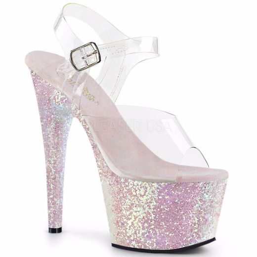 Product image of Pleaser Adore-708Lg Clear/Opal Multi Glitter, 7 inch (17.8 cm) Heel, 2 3/4 inch (7 cm) Platform Sandal Shoes