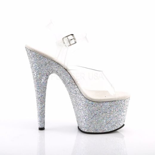 Product image of Pleaser Adore-708Lg Clear/Silver Multi Glitter, 7 inch (17.8 cm) Heel, 2 3/4 inch (7 cm) Platform Sandal Shoes